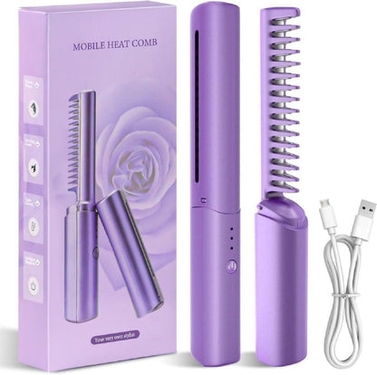 Meneflix Mini Portable Hair Straightener | Cordless, Rechargeable Hot Comb